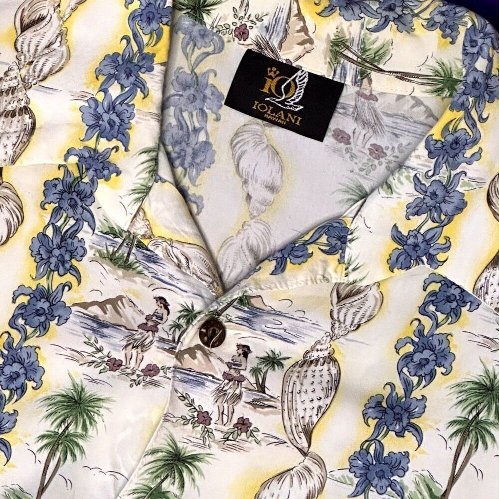 Iolani Vintage Mens Hawaiian Button Down Shirt Hula Seashell L - Picture 5 of 5